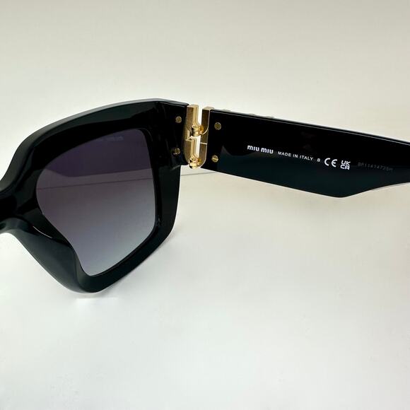 New MIU MIU Sunglasses Black Square 2025 Gold Metal Logo Women Authentic w/ Case - Picture 7 of 8